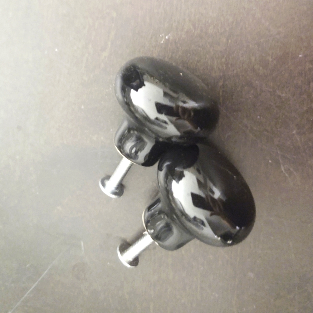 2 Black Glossy Knobs New